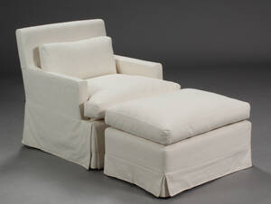 Lænestol samt skammel, lyst bomuld 2