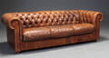 Chesterfield tre-pers. sofa, Brunt læder