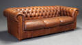 Chesterfield tre-pers. sofa, Brunt læder