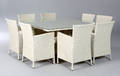 Havemøbler. Firkantet bord samt otte armstole, råhvid polyrattan 9