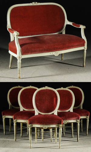 Salongsgrupp, soffa och stolar, gustaviansk stil, 181900-tal 5