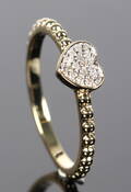 Hjertering m brillanter, 9 kt guld, 0.10 ct.