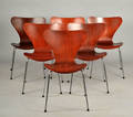 Arne Jacobsen. Fritz Hansen. 6 stolar i teak modell 3107
