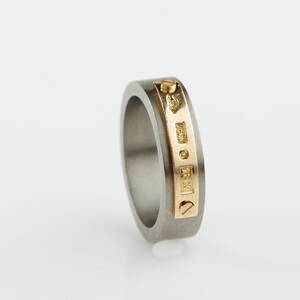 Ring i titan med dekordel i guld