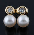 18K Diamond and pearl earrings approx. 0.12 ct 2