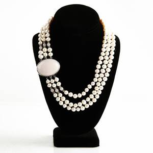 Collier 3-radigt odlade sötvattenspärlor