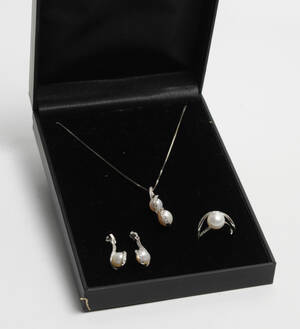 Kranz  Ziegler - Smykkesæt af sterling sølv med Ferskvands kulturperle og Cubic Zirkonia