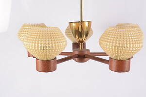 TAKLAMPA, teak och glas, 1900-tal.