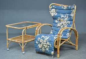 Lænestol samt glasbord af bambus 2