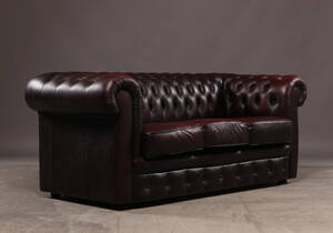 Chesterfield, tre pers. sofa af brunt læder