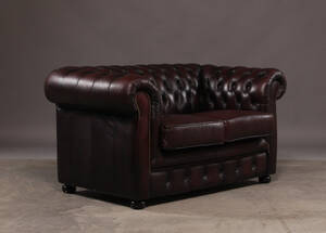 Chesterfield, to pers, sofa af brunt læder