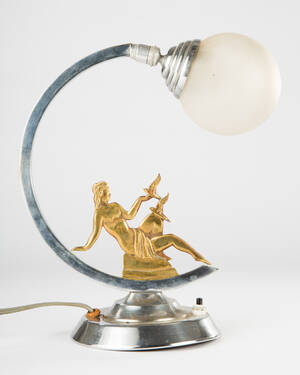Tischlampe, Art Déco, Metall Glas