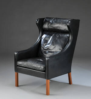 Børge Mogensen. Øreklapstol, model 2204, mahogni og læder.