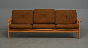 3 pers. sofa med stel af massivt egetræ  uld, 1970erne