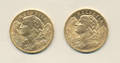Schweiz 20 FR 1914 og 1927 guldmønter 2