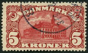 AFA 67 1912. Centralpostbygningen. 5 Kroner, brunrød. Annulleret KJØBENHAVN B.