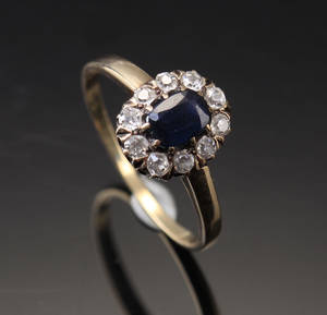 Vintage diamant og safirring
