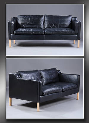 Stouby. Fritstående sofasæt, sort læder. 2 