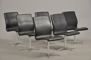 Arne Jacobsen 1902-1971 Sæt på seks Oxfordstole i sort læder 6
