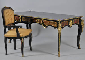 Skrivbord med tillhörande stol, Boulleteknik, 1900 tal 2