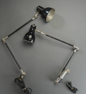 Marque Rijo.  Et par belgiske værksetds lamper af metal,  mærket Rijo og patent 2. 