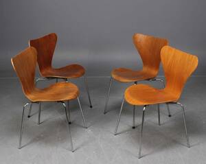 Arne Jacobsen, Sjuan, stolar, 3107, 1960-70-tal, 4 st Denna vara har satts till omförsäljning under nytt varunummer4152419