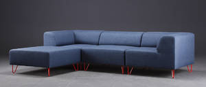 Modulsofa med puf, model seville, petroleumsblå med røde ben