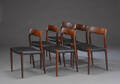 N.O. Møller. Seks stole af palisander, model 77. 6 