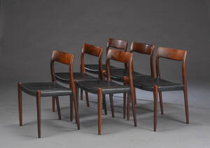 N.O. Møller. Seks stole af palisander, model 77. 6 