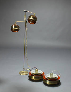 Standerlampe samt par pendler messing orange 3