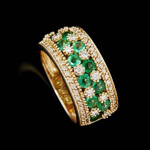 Ring 14 k guld med smaragder och diamanter