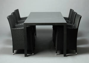 Havemøbelsæt i sort polyrattan - Model Hua Hin - Bord 6 stole