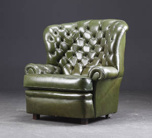 Lænestol - Chesterfield stil - Grønt læder.