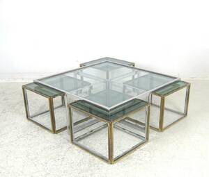 Großer Wohnzimmertisch  Coffee Table mit vier Beistelltischen, wohl Maison Charles 5