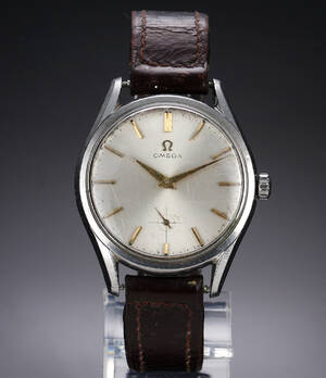 Omega. Vintage herreur i stål med sølvfarvet skive, ca. 1954 Denne vare er sat til omsalg under nyt varenummer 5040244