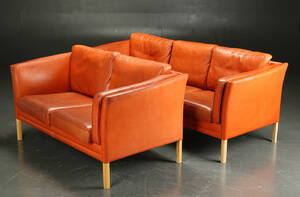 Tre-pers. samt to-pers. sofa, læder, dansk møbelproducent 2