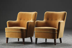 Par lænestole, velour, 1950erne 2