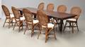 Bord af egetræ med plader, samt sæt på 8 fletstole11