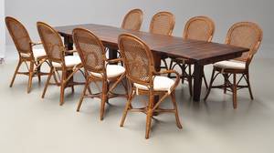 Bord af egetræ med plader, samt sæt på 8 fletstole11