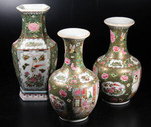 Vaser, 3 st, porslin, Kanton, Kina, 1900-tal 3