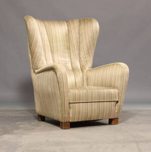 Fritz Hansen, tilskrevet, højrygget lænestol overpolstret