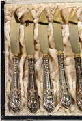 Fruktknivar, 12 st, silver i etui. 1800-tal. 12