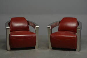 Lænestole i forkromet stål og rød skai 2