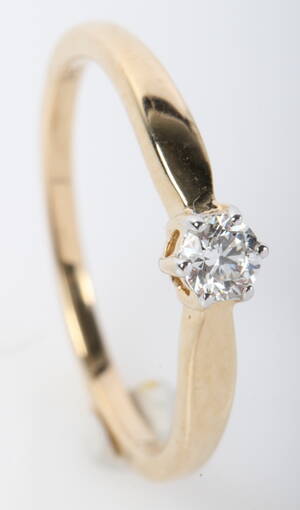 Solitairering, 14 kt guld, 0.18 ct