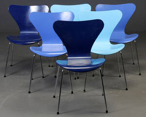 Arne Jacobsen. Seks 7er stole, model 3107 6  
