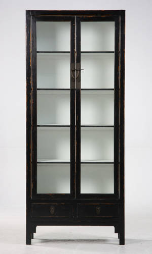 Vitrineskab, sort antikbemaling