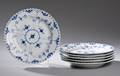 Kgl. Porcelæn. Musselmalet helblonde. Seks tallerkner