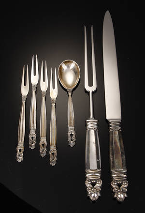 Johan Rohde for Georg Jensen. Kongemønster forskærersæt mv, sterlingsølv 7