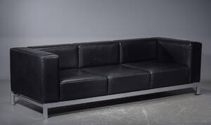 3-pers.sofa med sort læder  stål