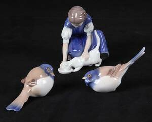 Bing  Grøndahl. To fugle samt kvinde med kat 3